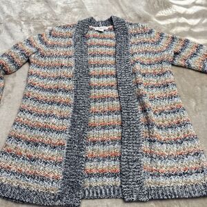 Coldwater Creek Sweater Womens Medium Blue Striped Open Front Cardigan Everyday